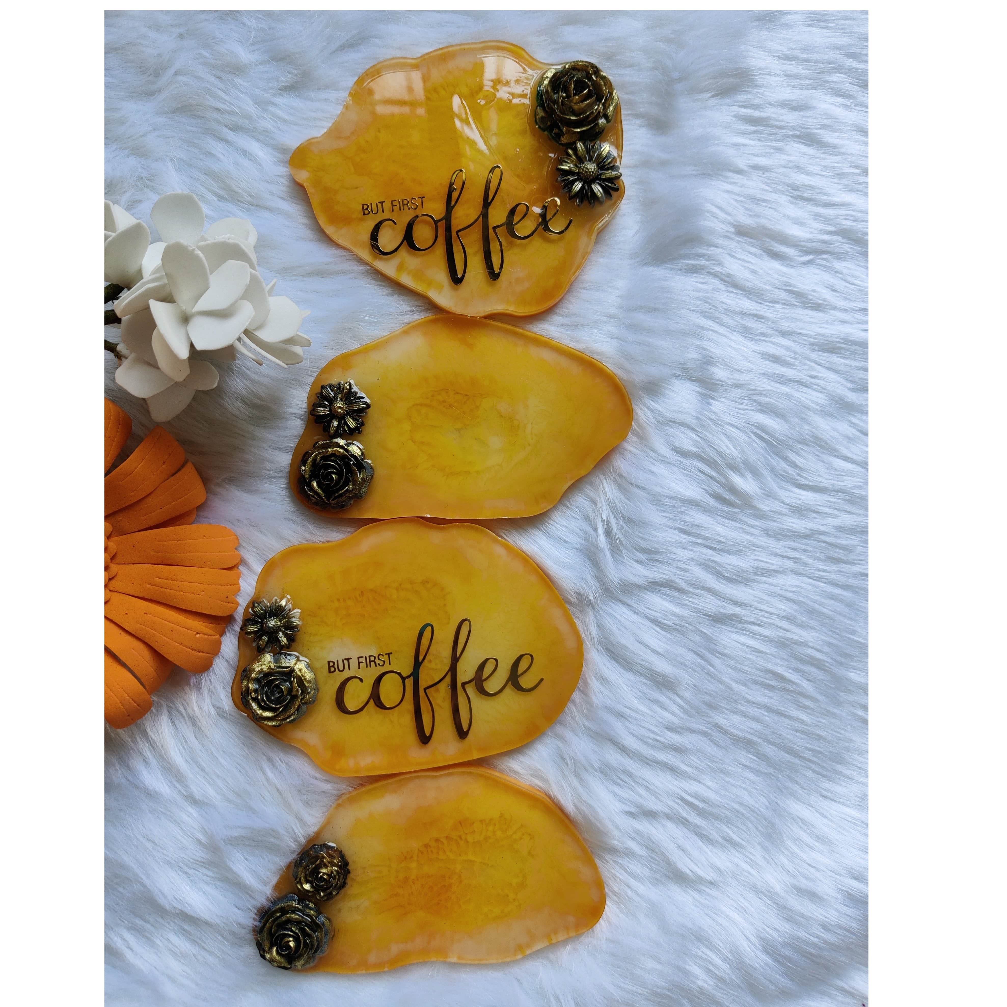 Handmade Tea Coasters with Metallic Stickers  ( SET OF 4) - front_view