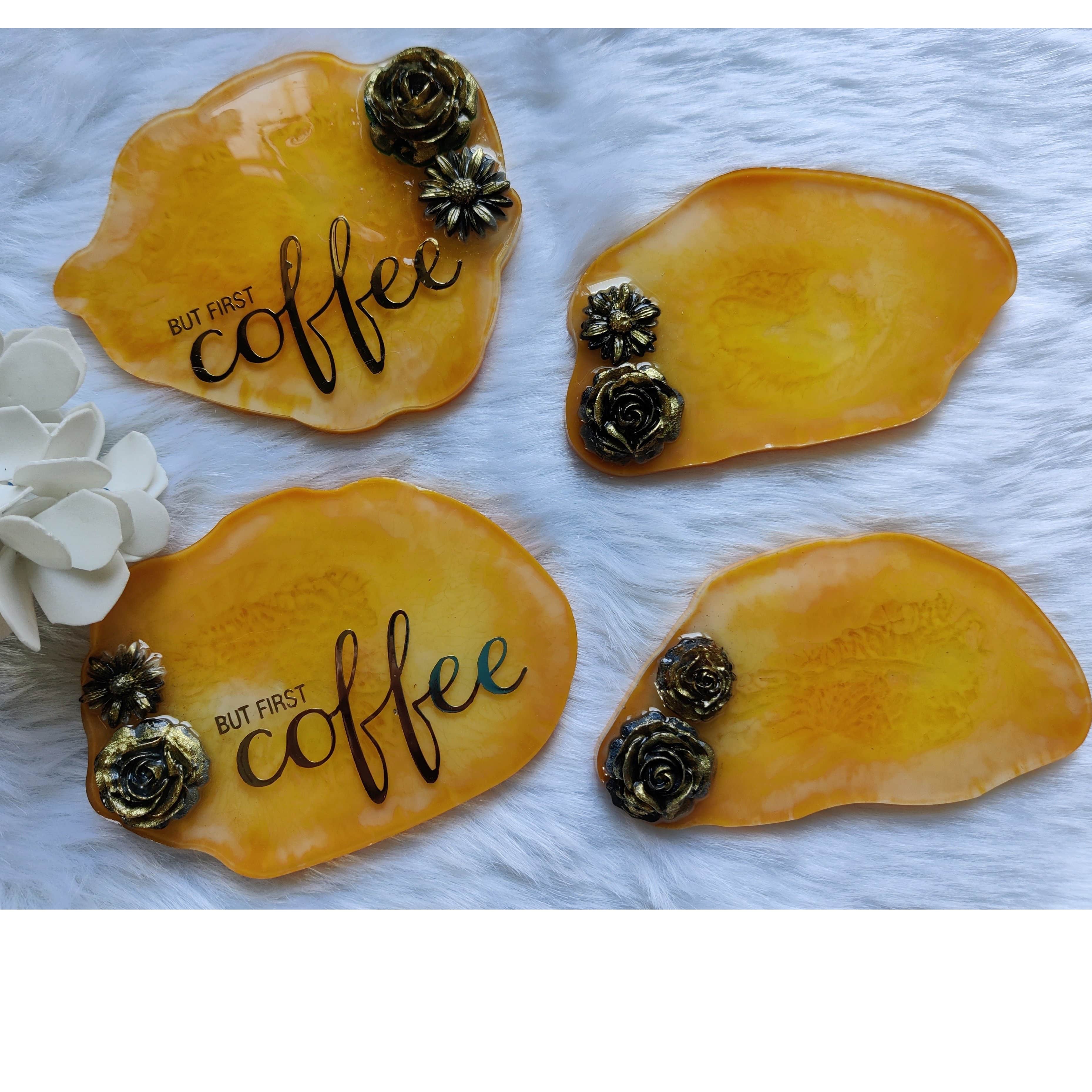 Handmade Tea Coasters with Metallic Stickers  ( SET OF 4) - top_view