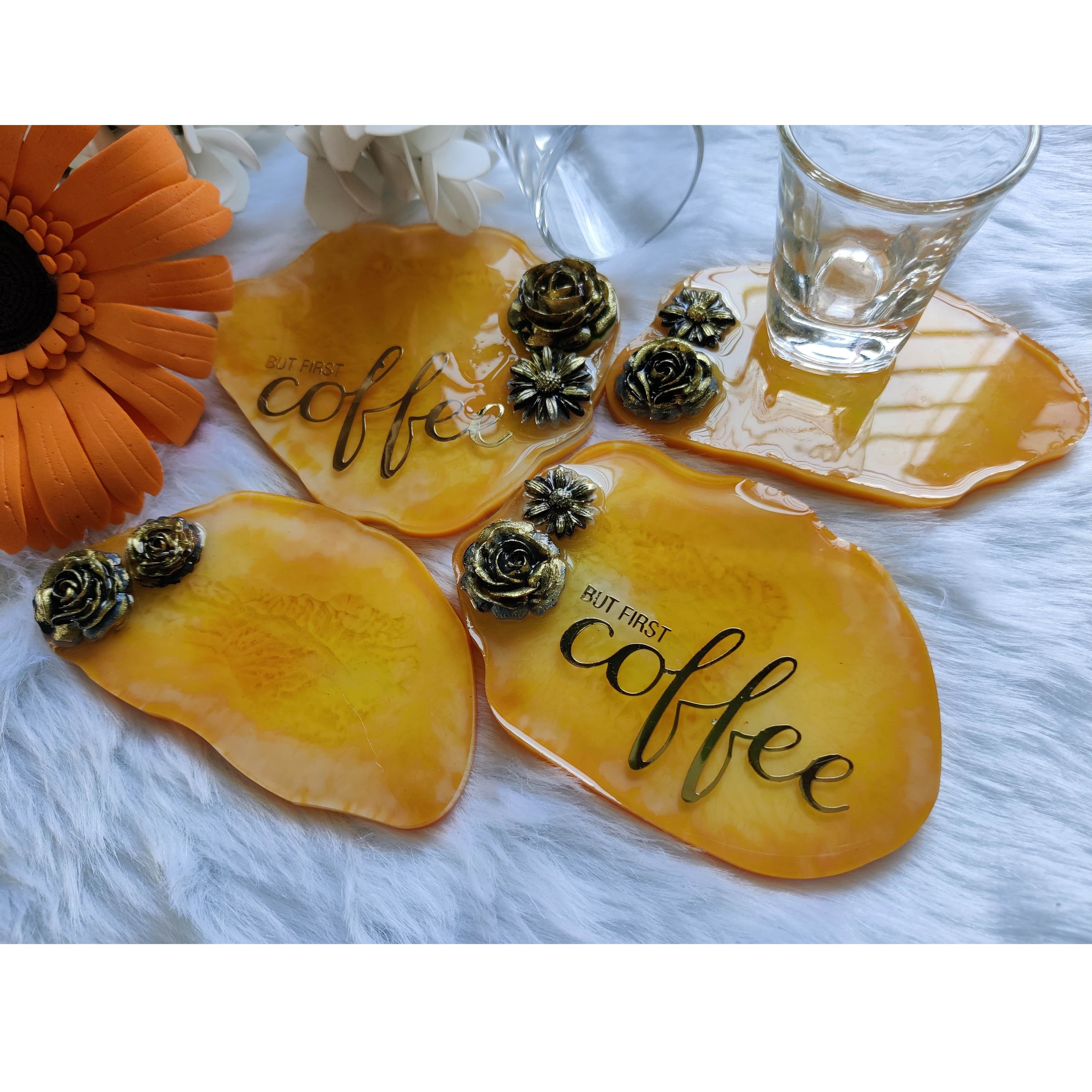 Handmade Tea Coasters with Metallic Stickers  ( SET OF 4) - left_view