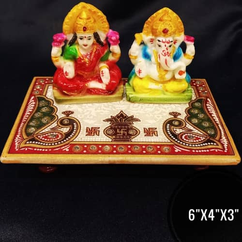Lord  Ganesh Laxmi Stone Idol with Marble Chauki