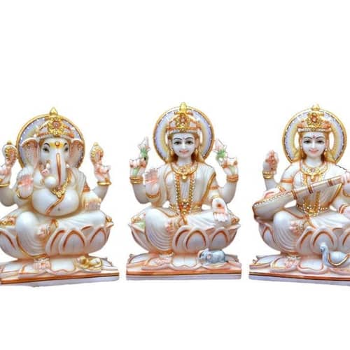 Marble Ganesha Lakshmi Sarswati