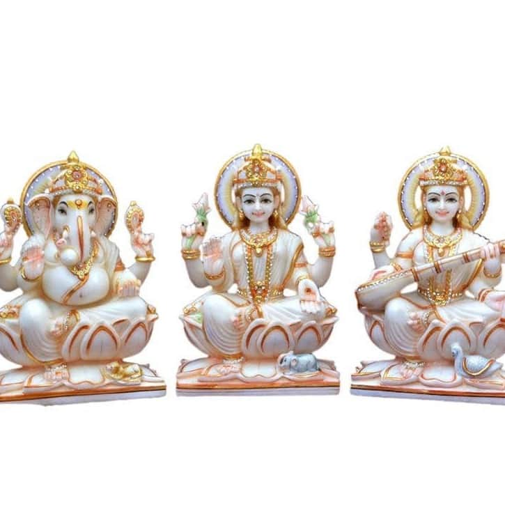 Marble Ganesha Lakshmi Sarswati - front_view