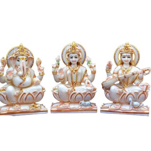 Marble Ganesha Lakshmi Sarswati