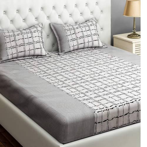 Grey Floral 240 TC Cotton 1 Double King Size Bedsheet