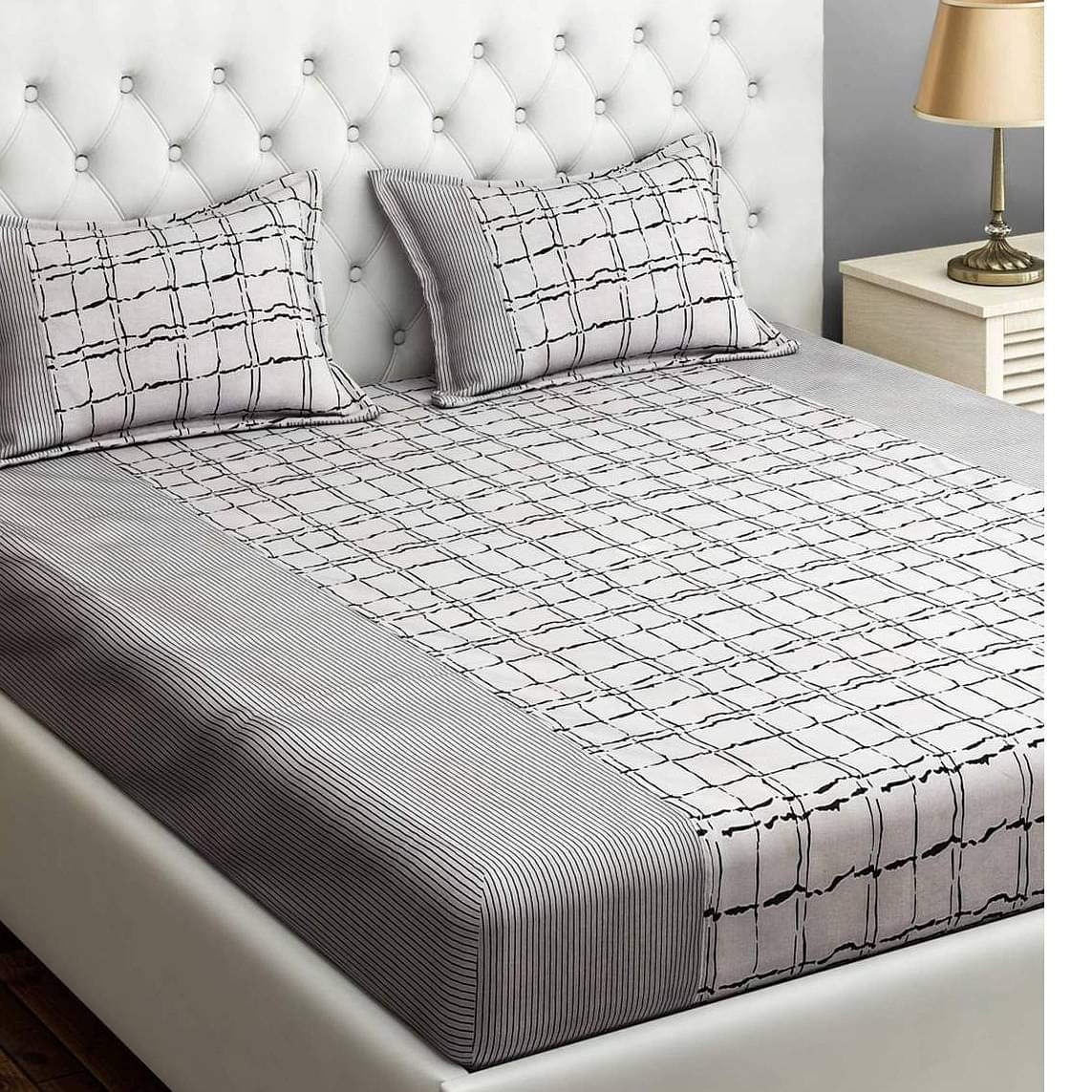 Grey Floral 240 TC Cotton 1 Double King Size Bedsheet