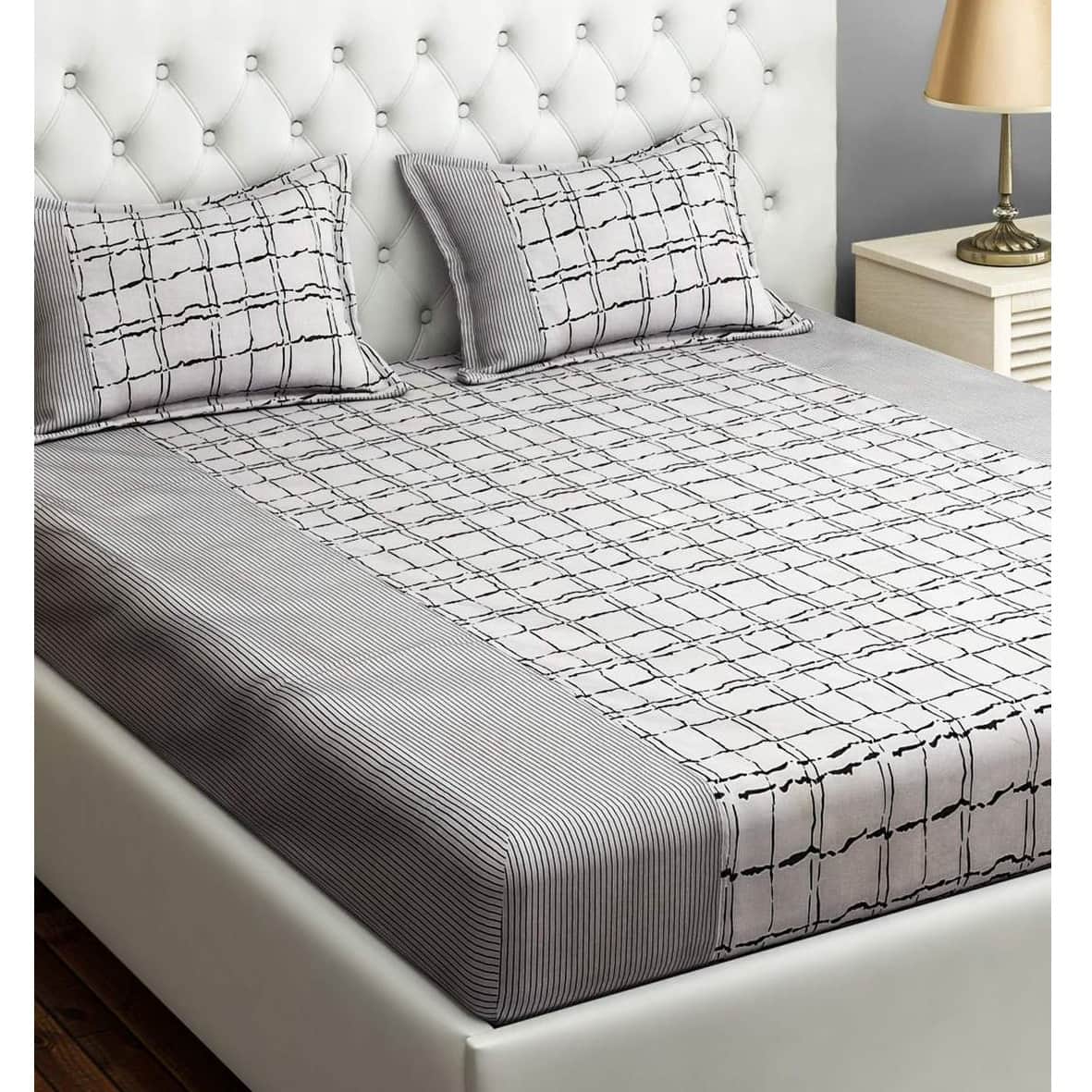 Grey Floral 240 TC Cotton 1 Double King Size Bedsheet - front_view