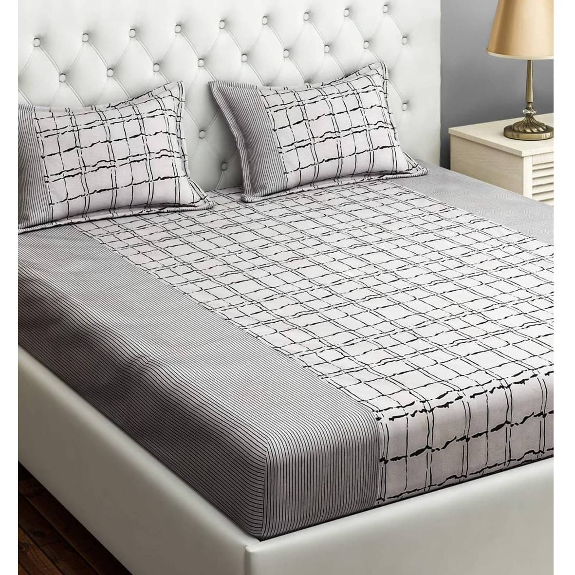 Grey Floral 240 TC Cotton 1 Double King Size Bedsheet