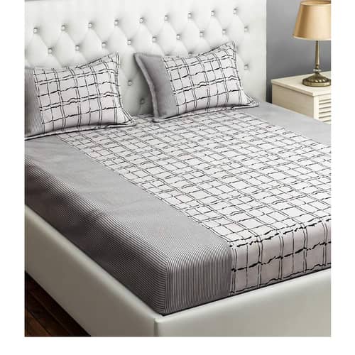 Grey Floral 240 TC Cotton 1 Double King Size Bedsheet