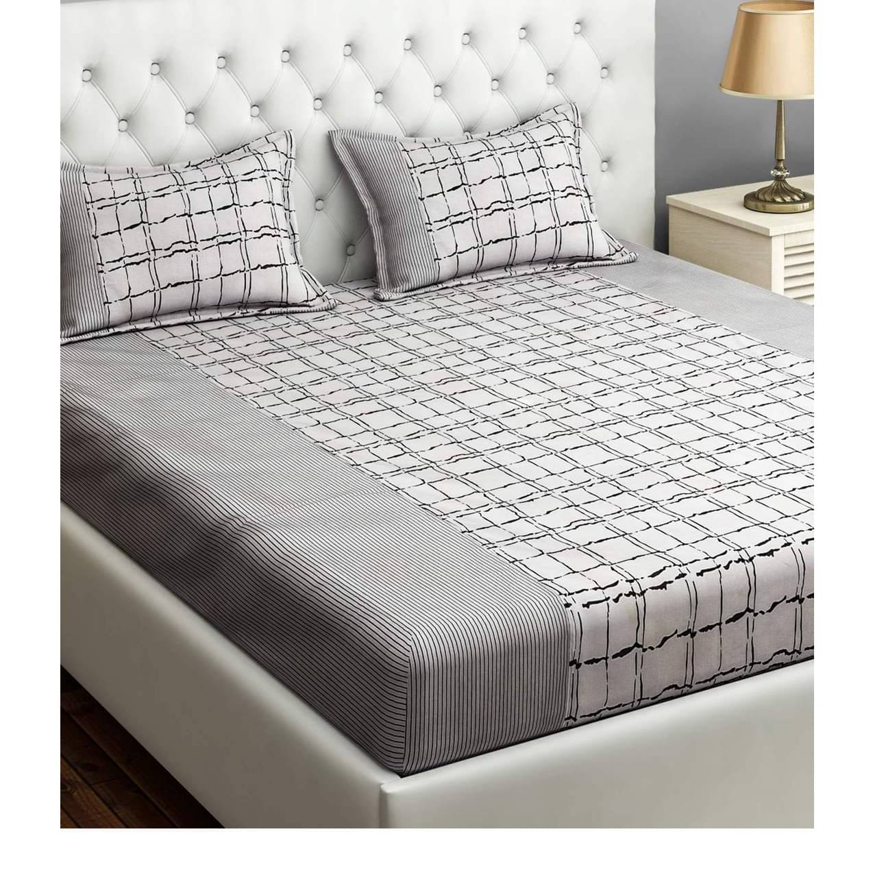 Grey Floral 240 TC Cotton 1 Double King Size Bedsheet