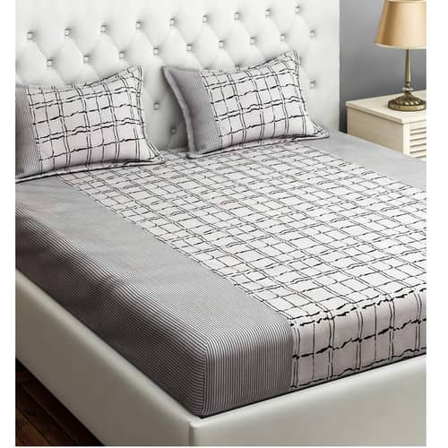 Grey Floral 240 TC Cotton 1 Double King Size Bedsheet