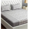 Grey Floral 240 TC Cotton 1 Double King Size Bedsheet - rear_view