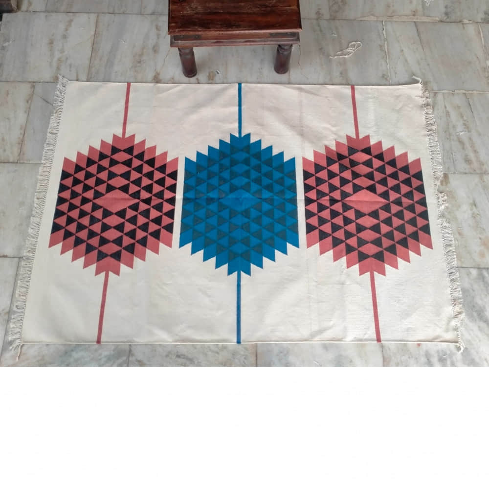 4*6 Cotton Durry Panja Dhurrie Rug Area Rug Handwoven - photo