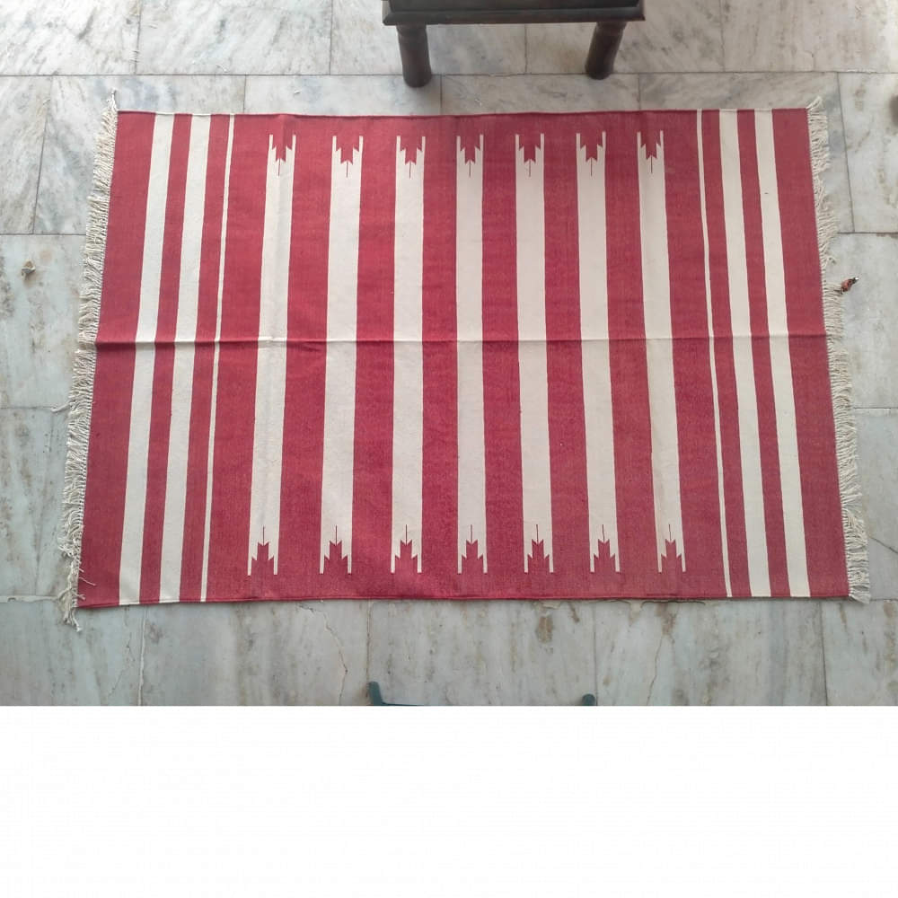4*6 Cotton Durry Panja Dhurrie Rug Area Rug Handwoven - photo