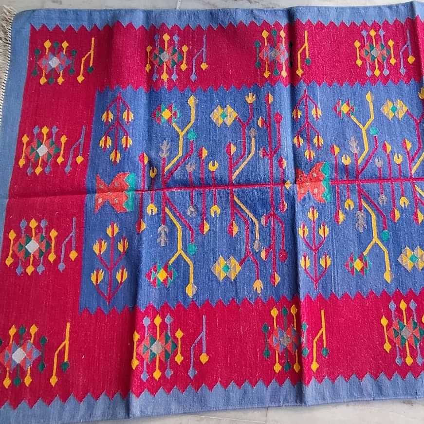 4*6 Cotton Durry Panja Dhurrie Rug Area Rug Handwoven - photo