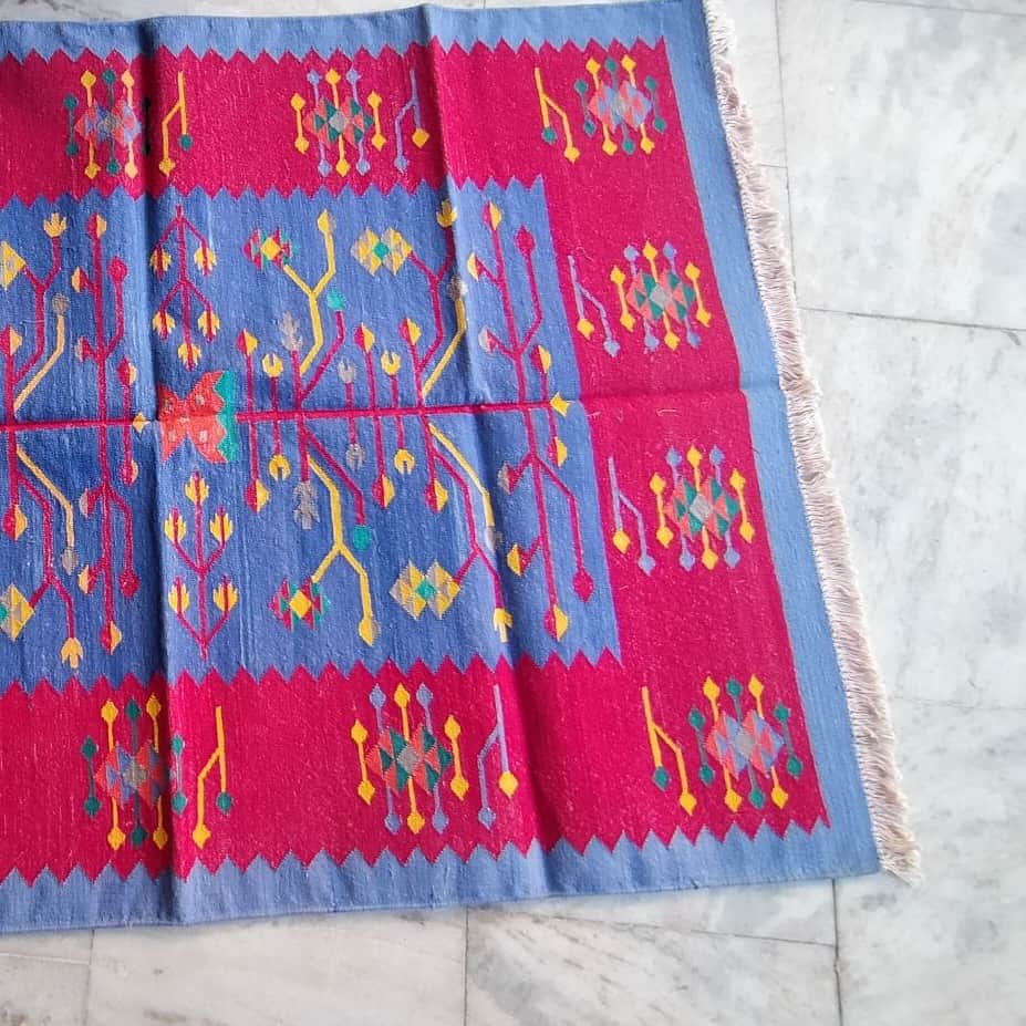 4*6 Cotton Durry Panja Dhurrie Rug Area Rug Handwoven - front_view