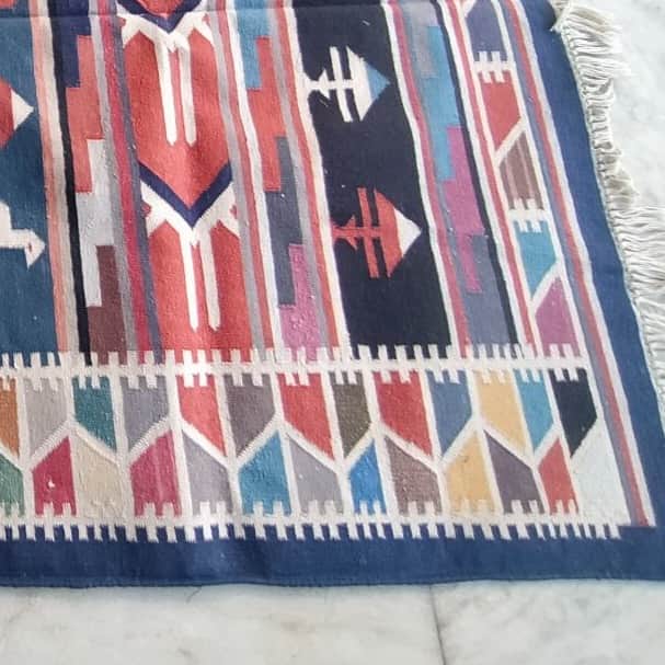 Cotton Durry Panja Rug Area Rug Handwoven (4X6) - top_view