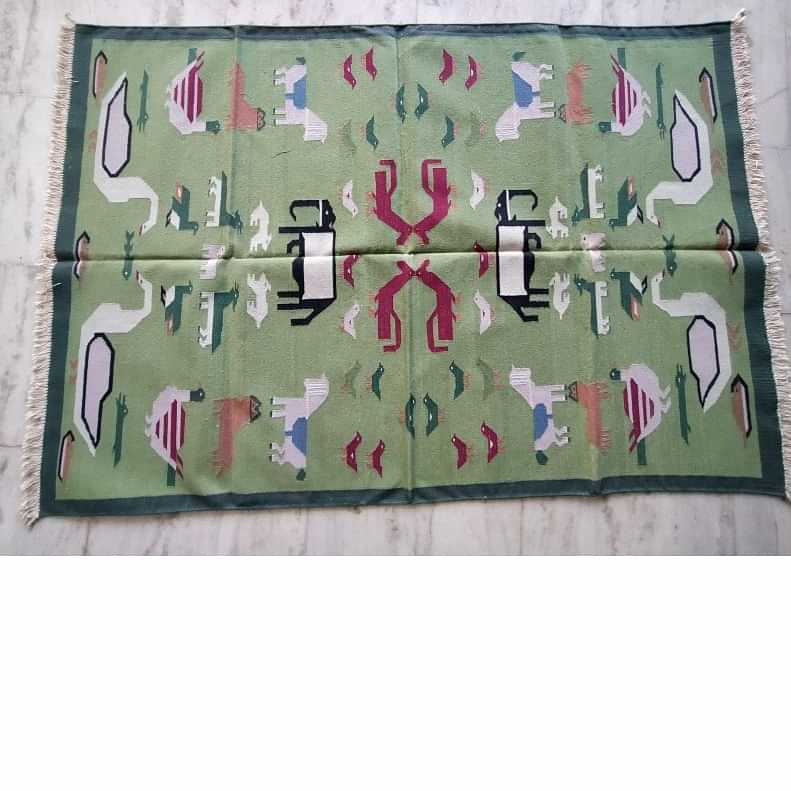 4*6 Cotton Durry Panja Dhurrie Rug Area Rug Handwoven - photo