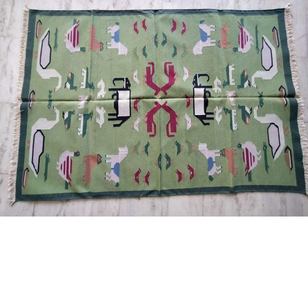4*6 Cotton Durry Panja Dhurrie Rug Area Rug Handwoven - photo