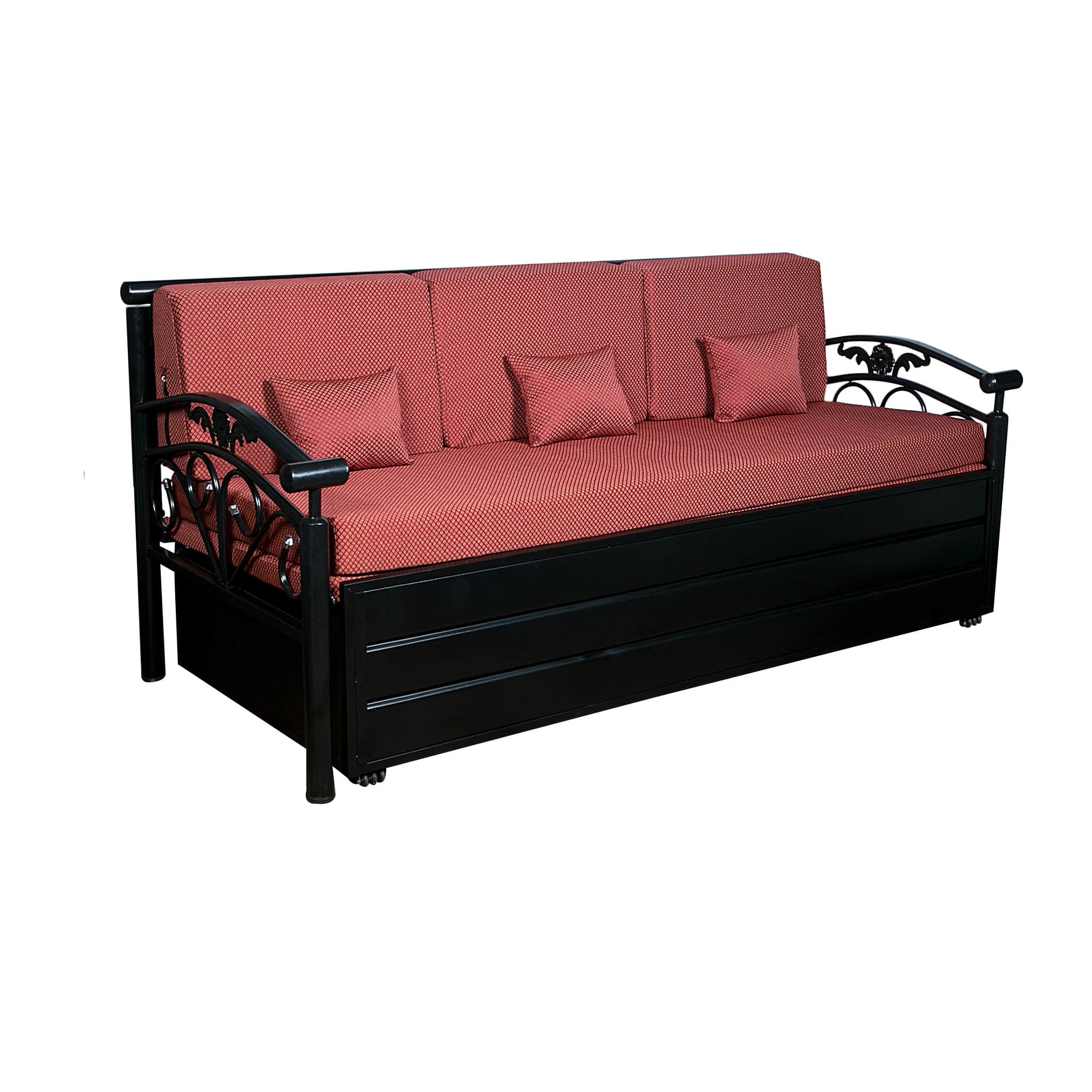 Red Sofa Cum Bed with Hydraulic Storage - photo