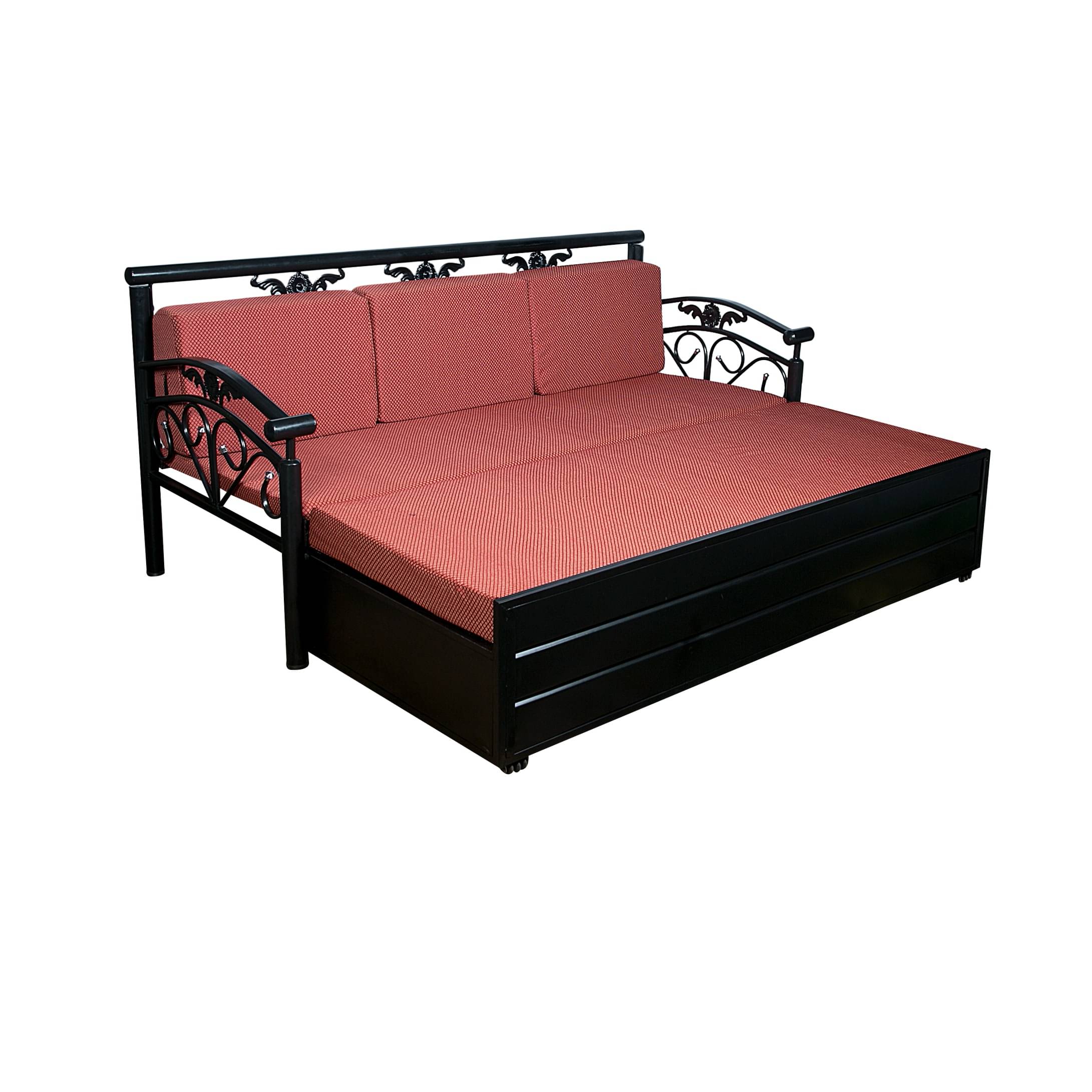 Red Sofa Cum Bed with Hydraulic Storage