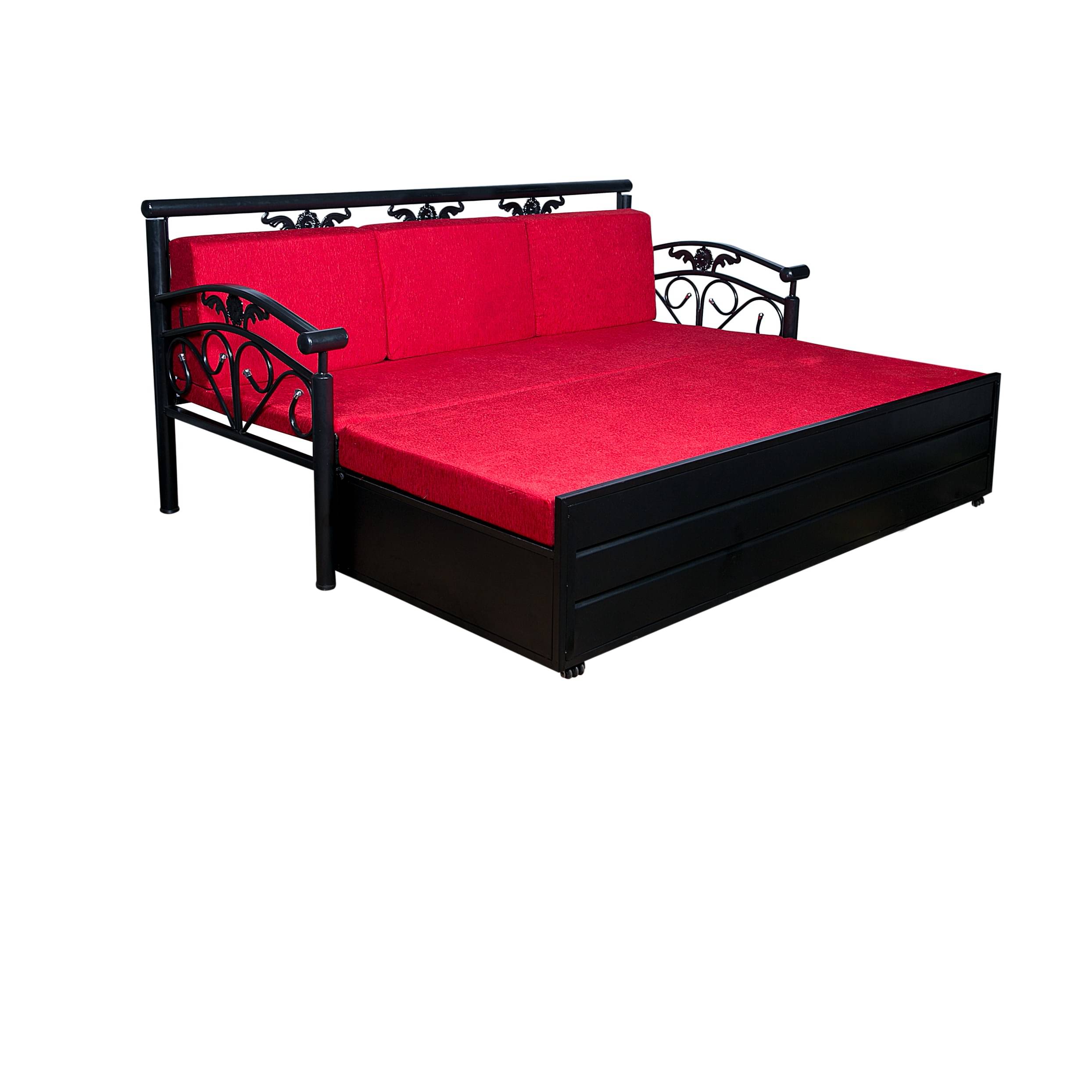 Carlisle Sofa Cum Bed With Hydraulic Storage In Red