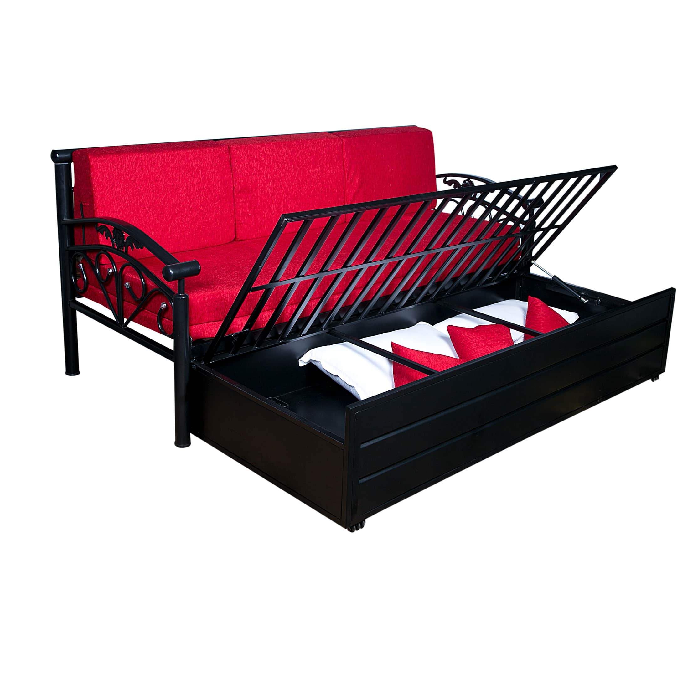 Carlisle Sofa Cum Bed With Hydraulic Storage In Red - rear_view