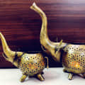 Metal Tea Light Candle Holder for Home Décor Elephant Design set of 2 - front_view