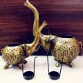 Metal Tea Light Candle Holder for Home Décor Elephant Design set of 2 - left_view