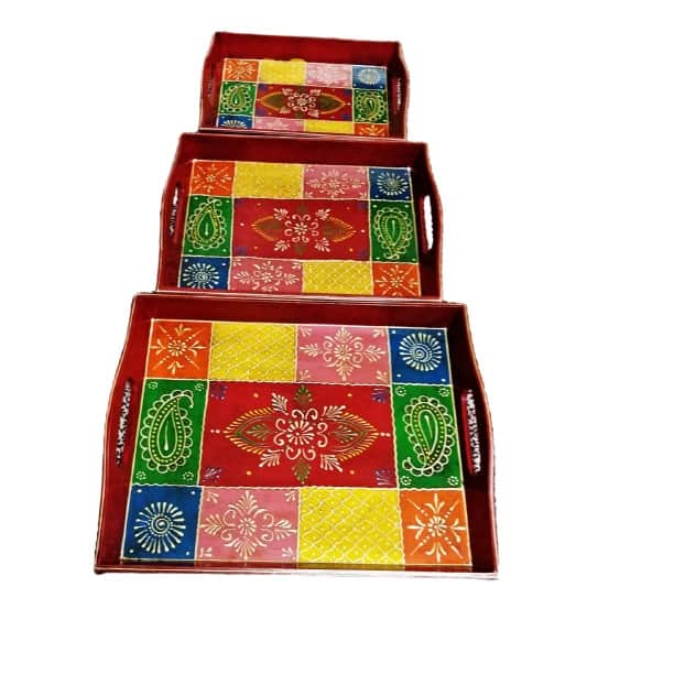 Wooden Serving Tray Set-  (Set of 3 Trays) - rear_view