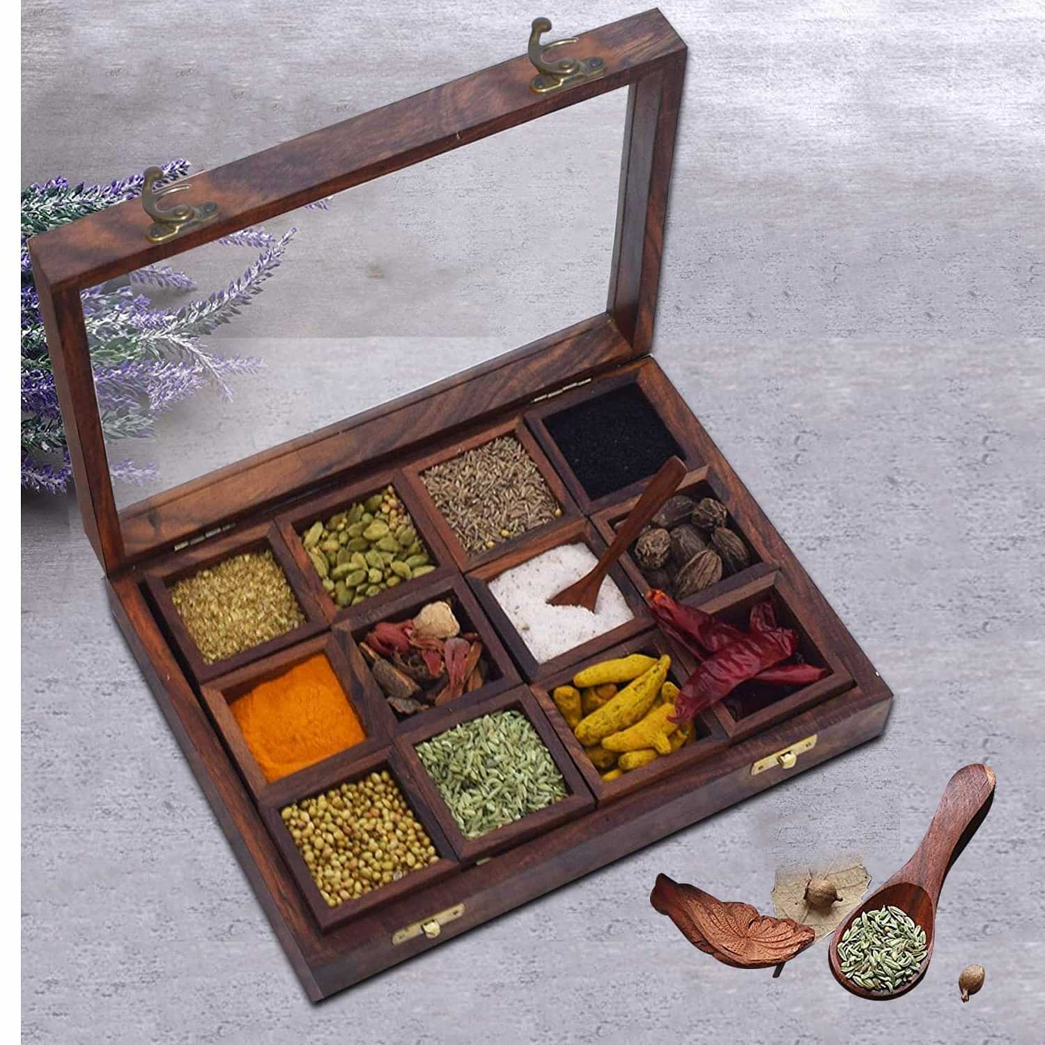 Sheesham Wooden Masala Box with Spoon |  12 - photo