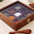 Sheesham Wooden Masala Box with Spoon | 9 container - photo