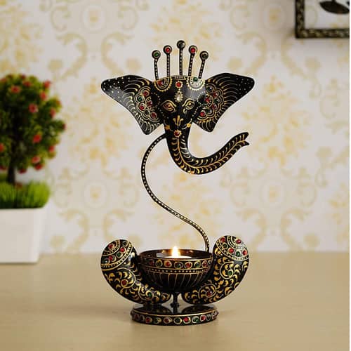 Handpainted Iron Painted  Ganesha  Light Candle Holder