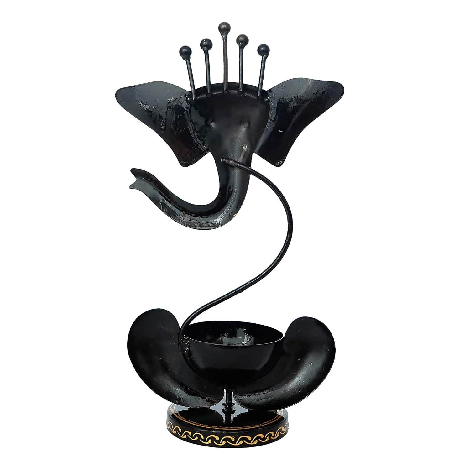 Handpainted Iron Painted  Ganesha  Light Candle Holder - rear_view