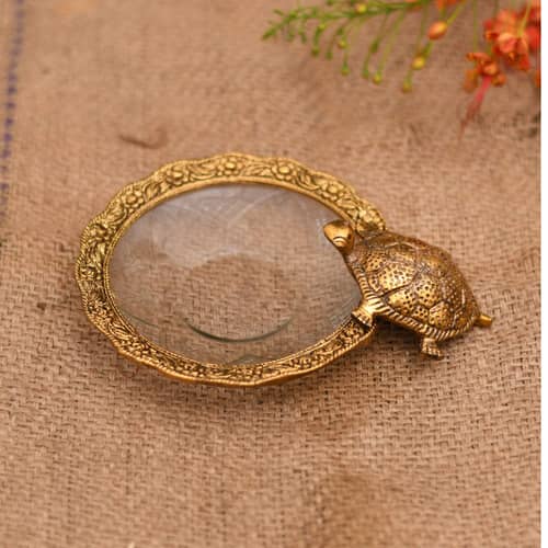 Metal Feng Shui Tortoise On Plate Showpiece for Good Luck