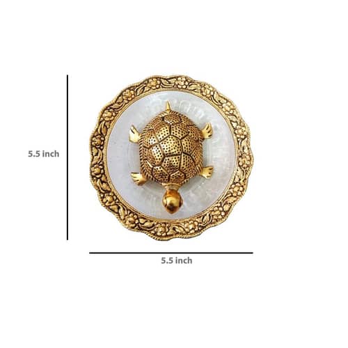 Metal Feng Shui Tortoise On Plate Showpiece for Good Luck