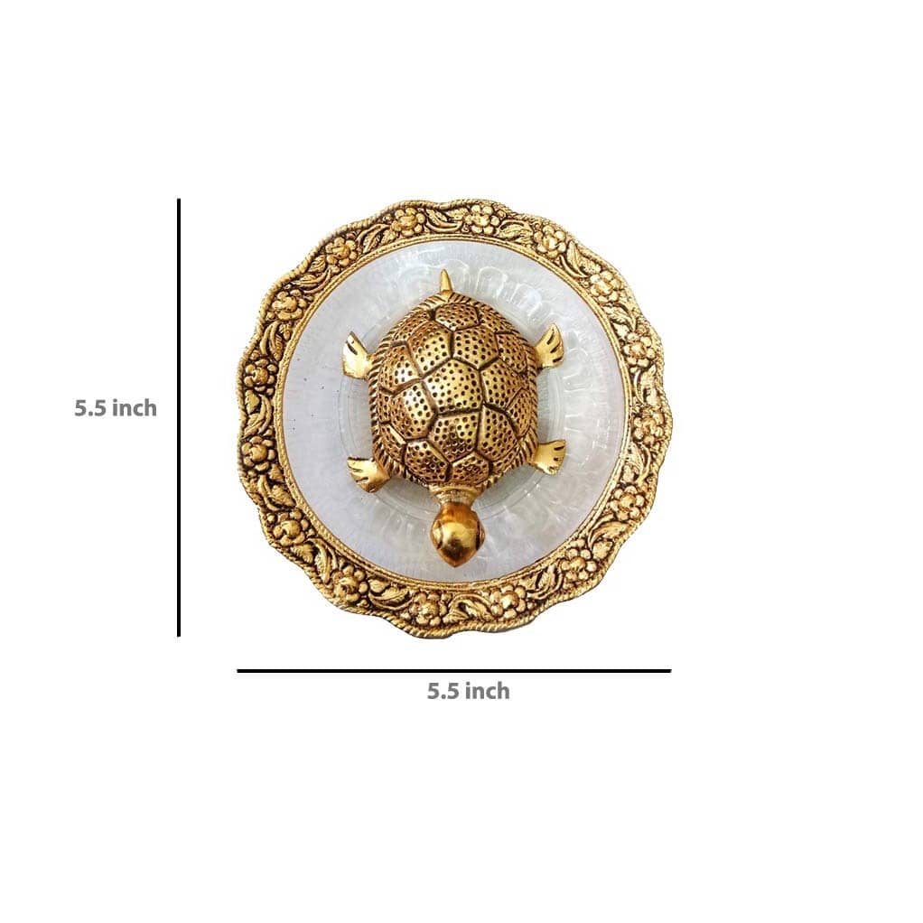 Metal Feng Shui Tortoise On Plate Showpiece for Good Luck