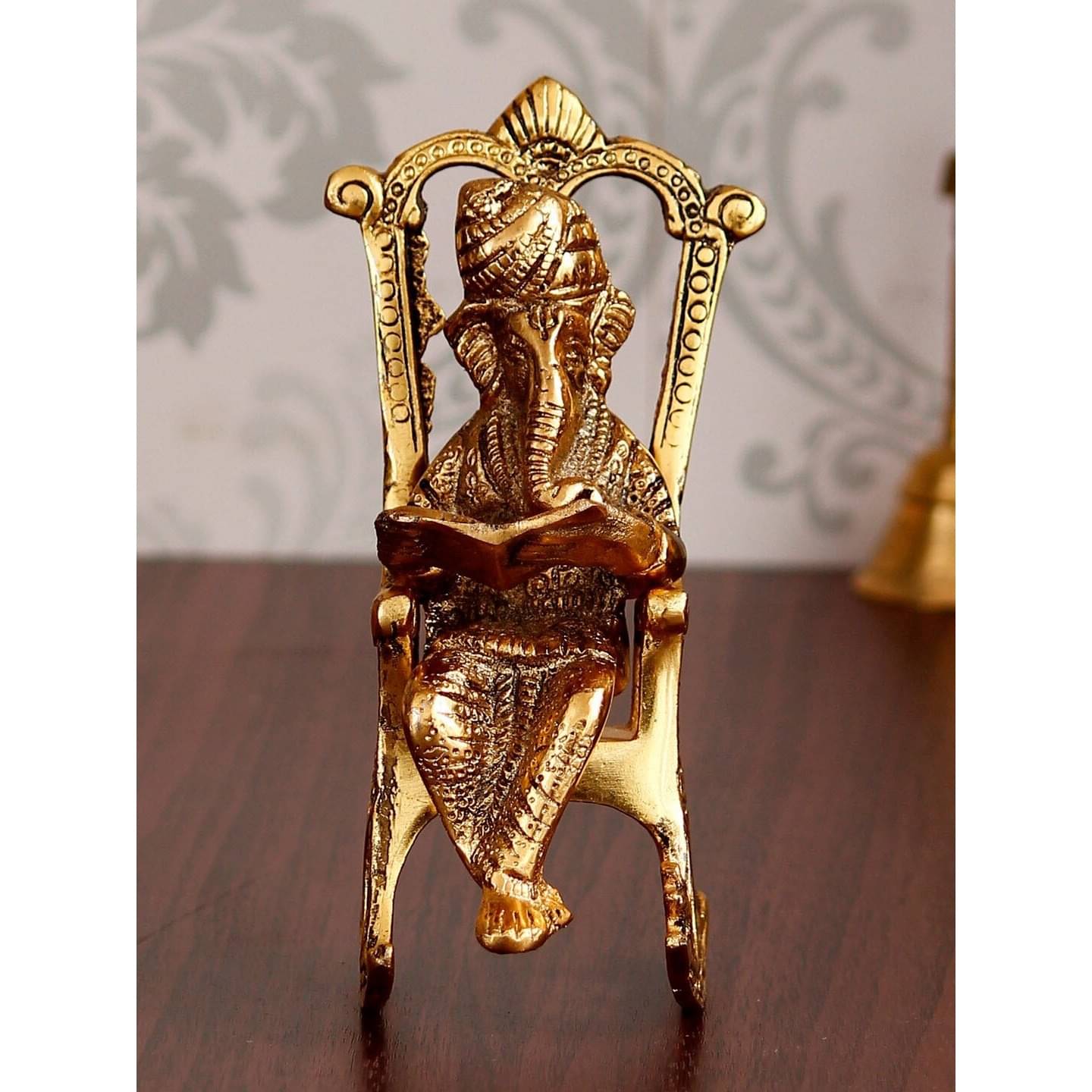Metal Lord Ganesha Reading Ramayana Statue