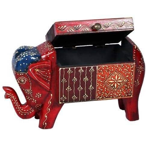 Wooden Hand Painted Embossed Box in Elephant Shape