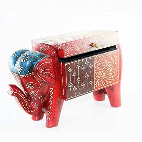 Wooden Hand Painted Embossed Box in Elephant Shape