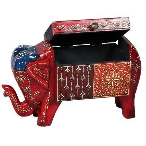 Wooden Hand Painted Embossed Box in Elephant Shape - top_view