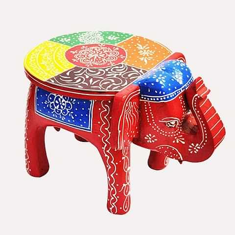 Multicolour Wooden Decorative Hand Painted Elephant Stool - photo