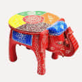 Multicolour Wooden Decorative Hand Painted Elephant Stool - photo