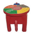 Multicolour Wooden Decorative Hand Painted Elephant Stool - top_view