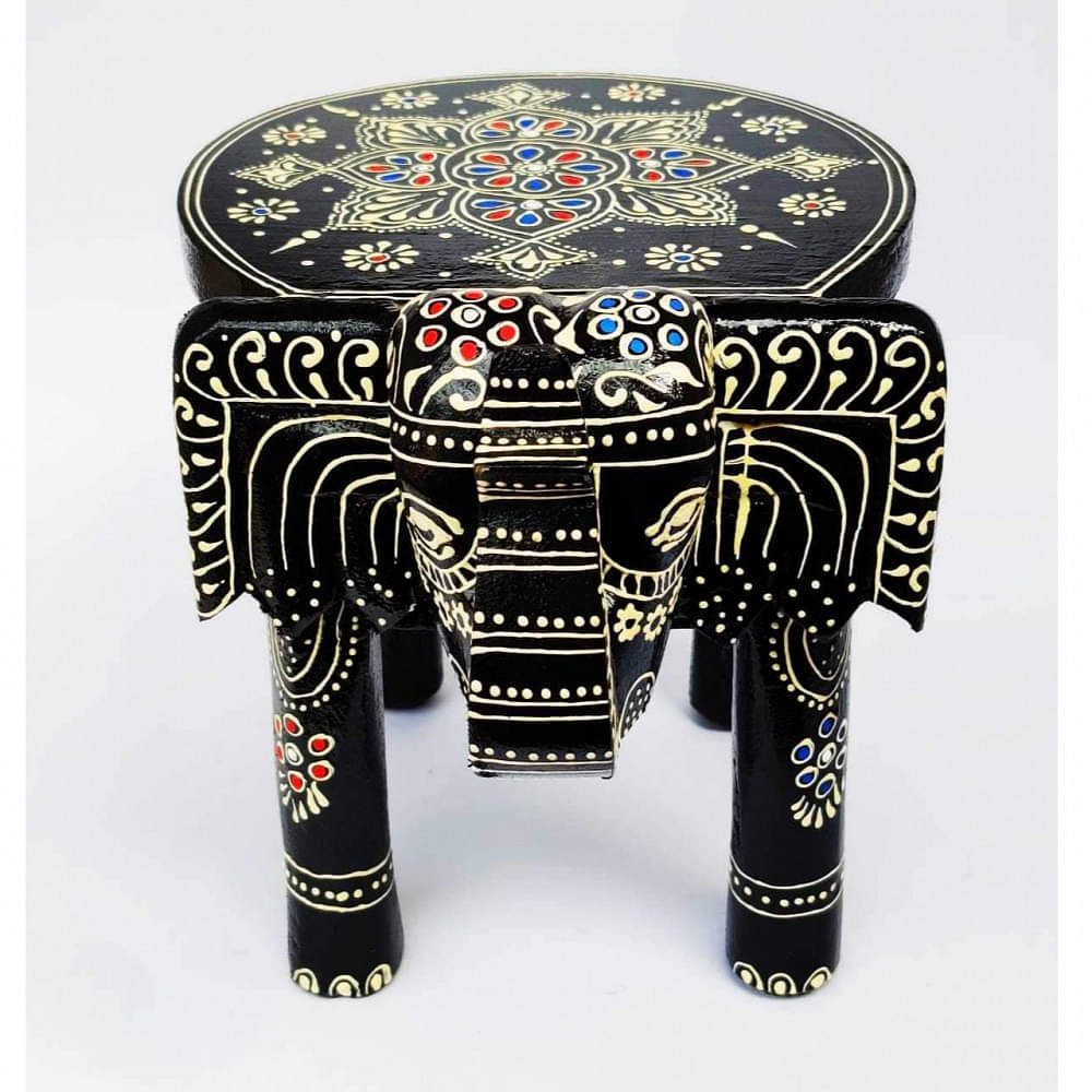 Wooden Rajasthani Hand Painted Elephant Stool - photo