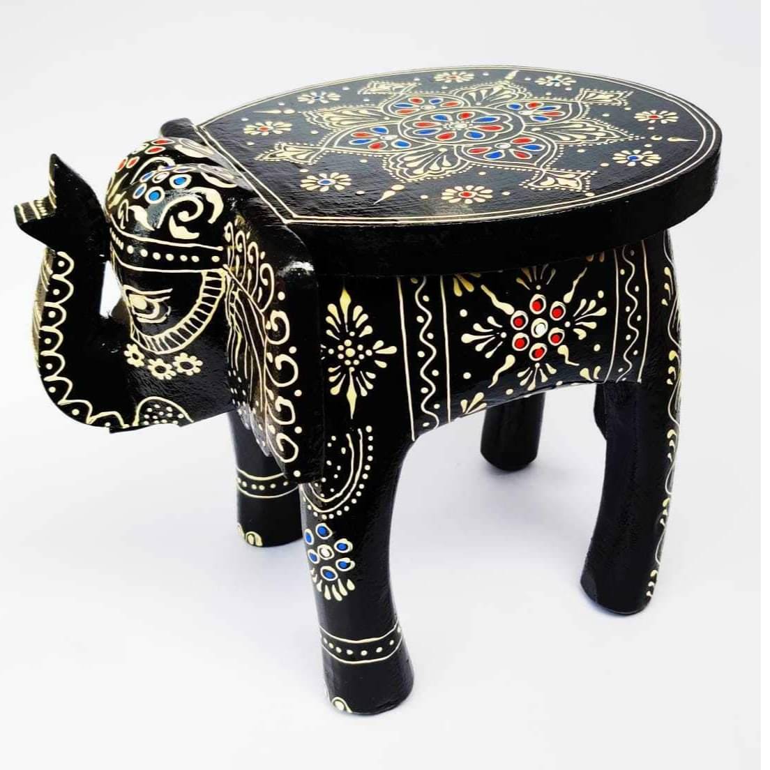 Wooden Rajasthani Hand Painted Elephant Stool