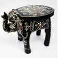 Wooden Rajasthani Hand Painted Elephant Stool - front_view