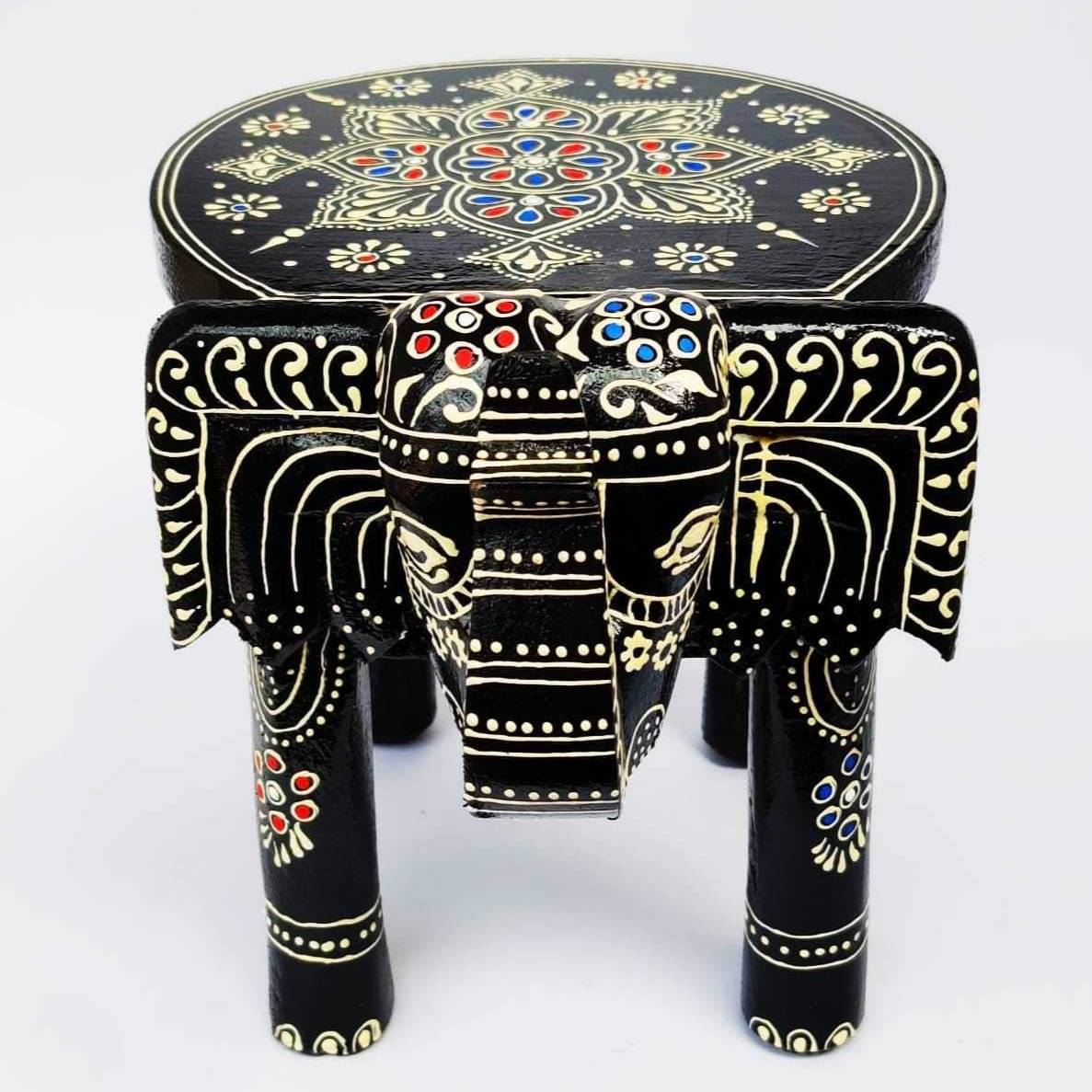 Wooden Rajasthani Hand Painted Elephant Stool