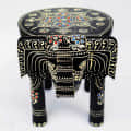 Wooden Rajasthani Hand Painted Elephant Stool - rear_view