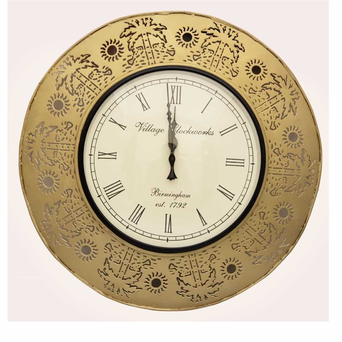 Golden Circular Vintage Analog Wall Clock - photo