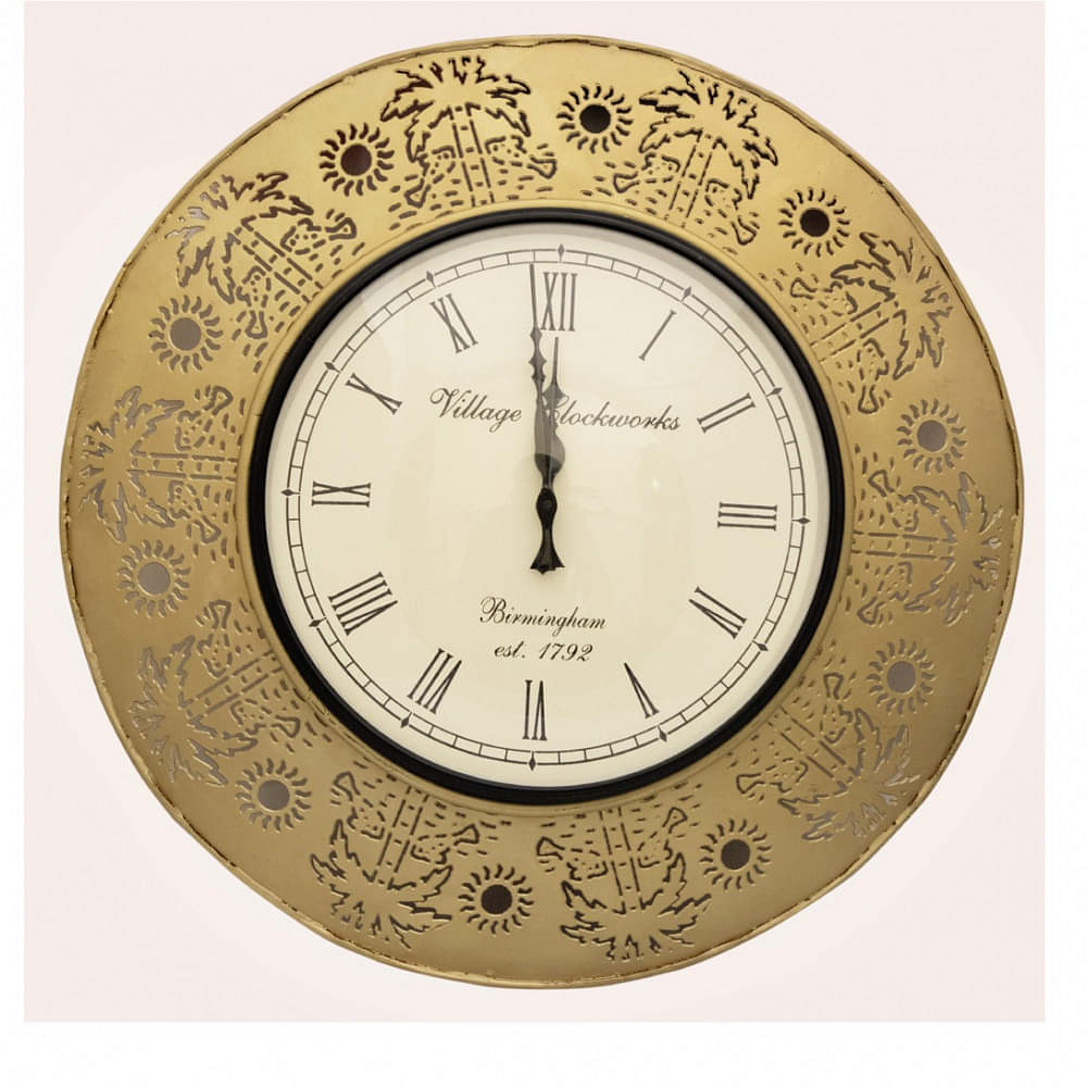 Golden Circular Vintage Analog Wall Clock - photo